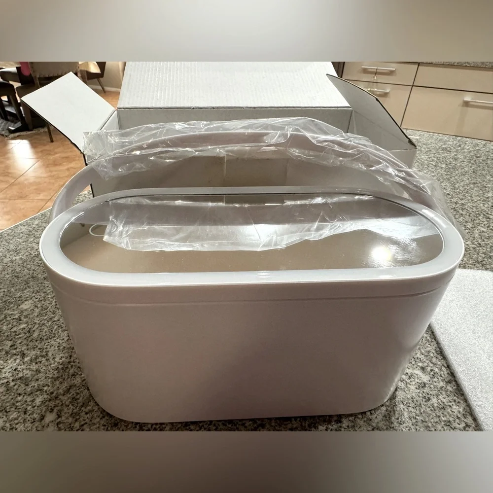 Sleek White Makeup Storage Bin/Lighted Makeup Mirror